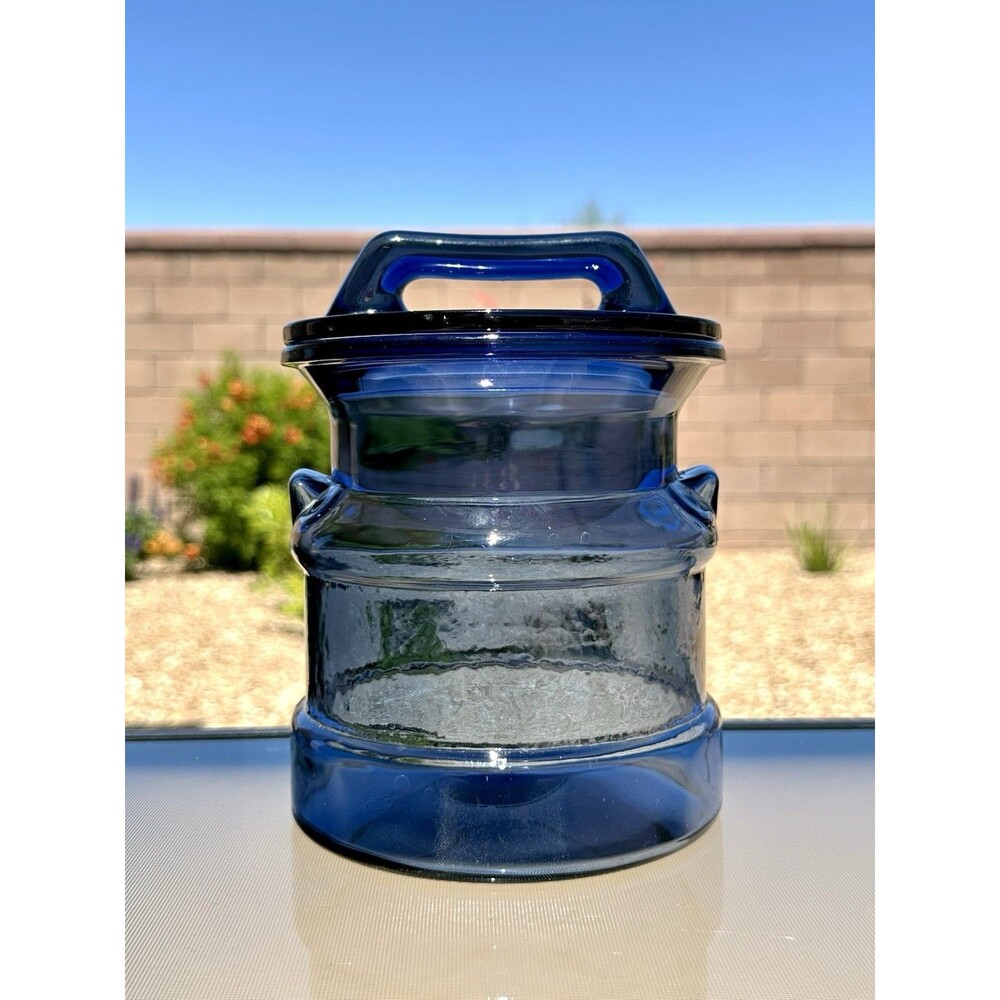 Vtg LE Smith Cobalt Blue Glass Canister Cookie Apothecary Jar With Lid 7.5"